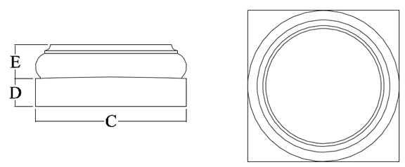 Tuscan Base for FRP Round Column Tuscan base for FRP round columns shown top view and side view.