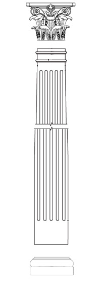 Round, fluted column with Roman Corinthian cap and Attic base