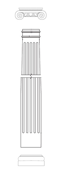 A fluted column with a Roman Ionic Cap and a Tuscan base