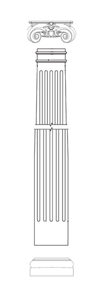 Round, tapered, fluted column with Scamozzi cap and Tuscan base