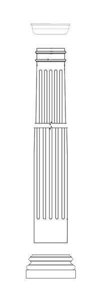 Fluted Column Tuscan Capital and Attic Base made from fiberglass reinforced polymer also known as stone polymer