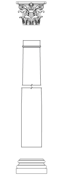 Column with Plain Shaft Corinthian Capital and Attic Base  Polymer Stone