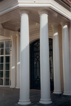 Round Columns Portico Tall round columns front a commercial building.