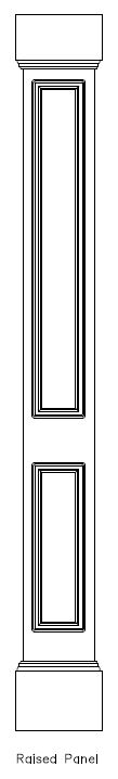 Line drawing of PVC Square 
Double-Raised Panel Column Wrap, Mission Cap & Base