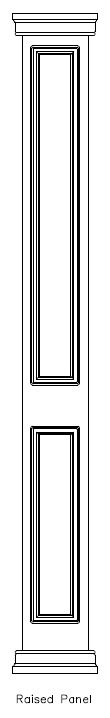 Line drawing of PVC Square 
Double-Raised Panel Column Wrap, Prairie Cap & Base