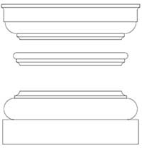 Tuscan cap, astragal and base Line drawing of Tuscan cap, astragal and base